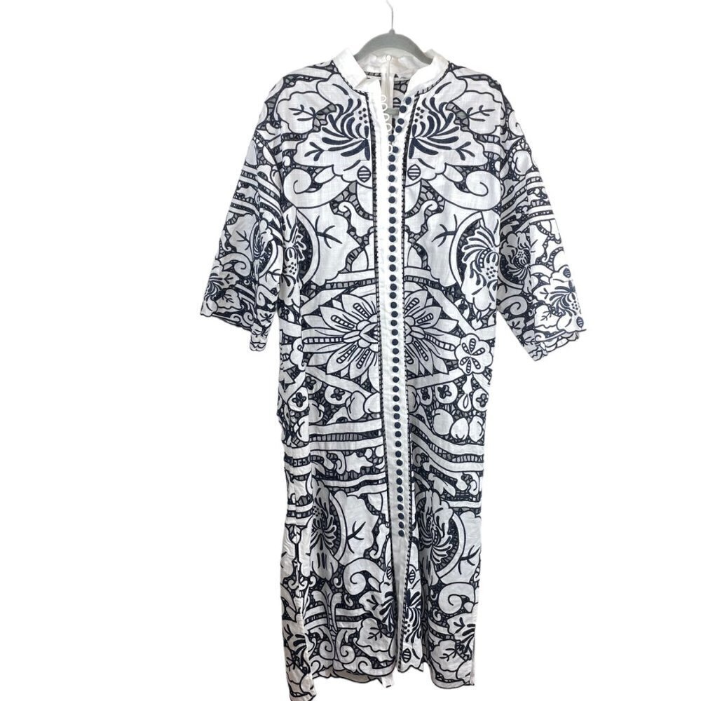 Zimmermann Embroidered Tie-Fastening Button Front Midi Dress Bianco 3 (US 10) - Picture 3 of 13
